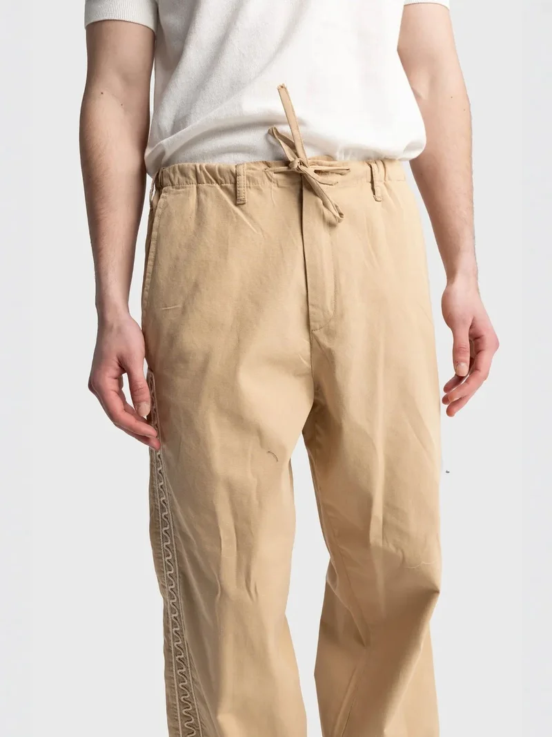 Giesto Tan Natural GIESTO Men's Regular Fit Drawstring Waist Poplin Pants with Embroidery for Men | Best Price UAE